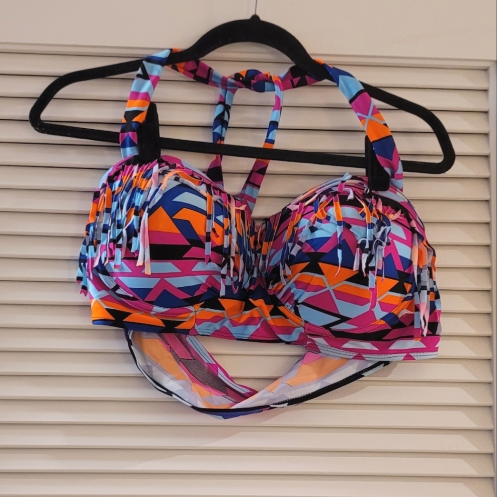 (Plus-Size) Multi-Coloured Bikini Halter Top (Only)